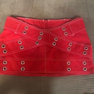 Stylish Red Mini Skirt with Grommet Details